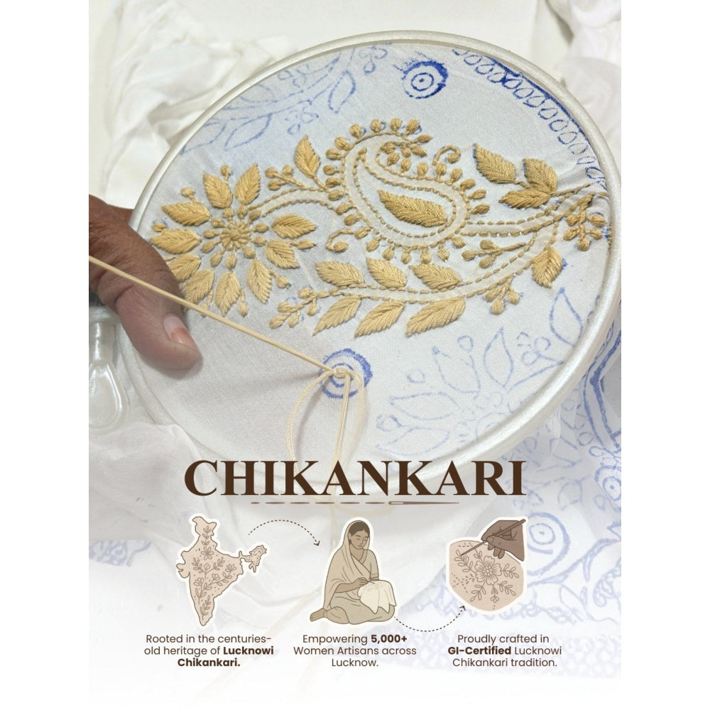 The Chikan Label Kriti Orange Chanderi Chikankari Kurta with Pant and Dupatta