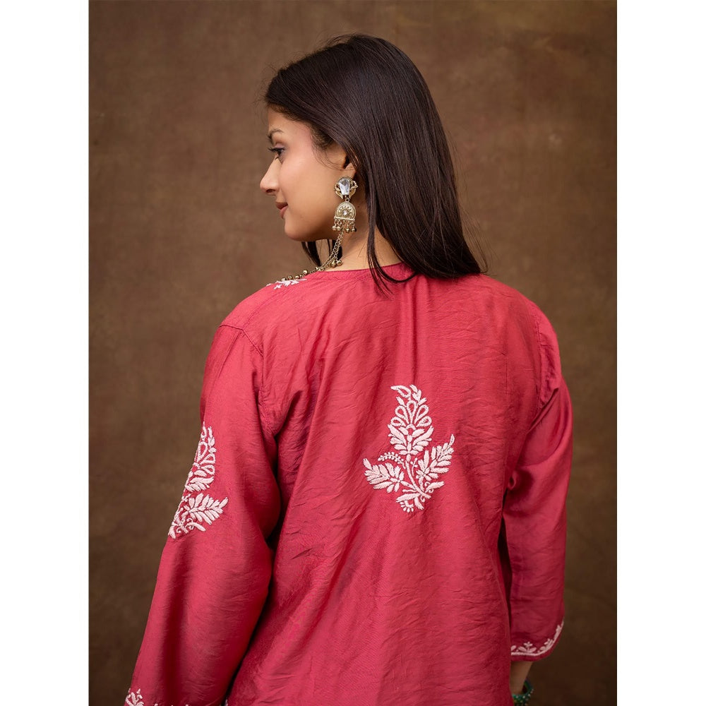 The Chikan Label Dhanvi Rani Pink Chanderi Chikankari Kurta Farshi Salwar Set