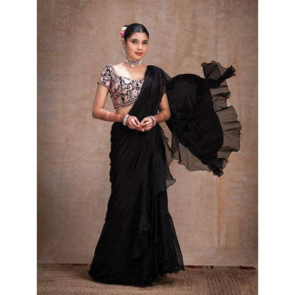 THE FRONT ROW COUTURE BY SEEMA KASHYAP Pre-Draped Black Saree with Stitched Blouse
