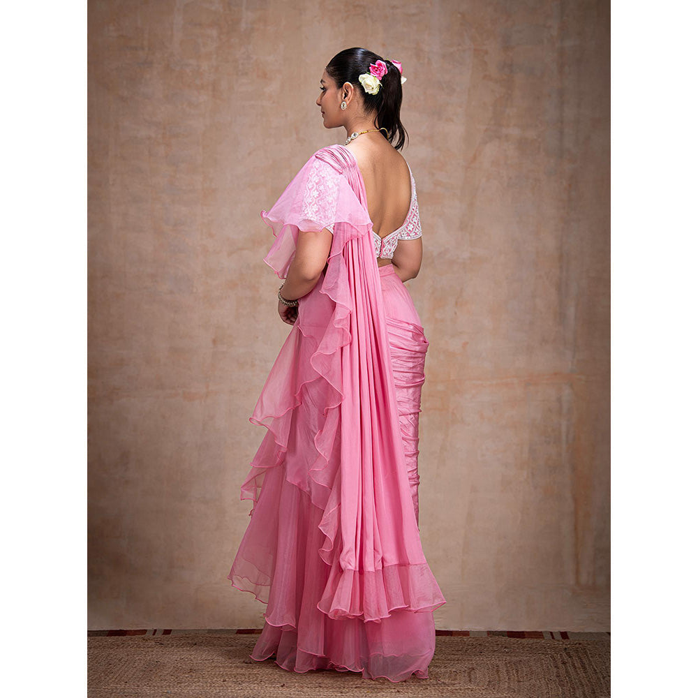THE FRONT ROW COUTURE BY SEEMA KASHYAP Pre-Draped Baby Pink Saree with Stitched Blouse