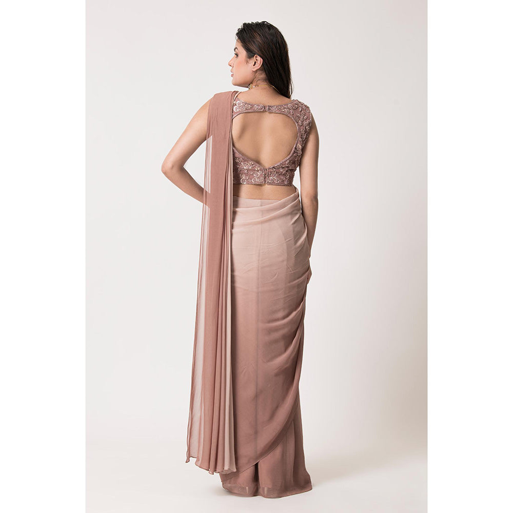 THE FRONT ROW COUTURE BY SEEMA KASHYAP Pre-Draped Beige Saree with Stitched Blouse