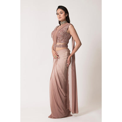 THE FRONT ROW COUTURE BY SEEMA KASHYAP Pre-Draped Beige Saree with Stitched Blouse