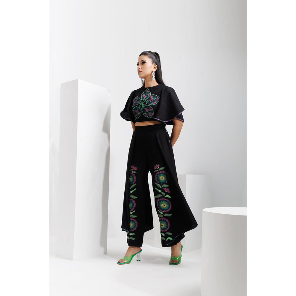 THE SILK LOVE Black Layered Drape Pant with Crop Top