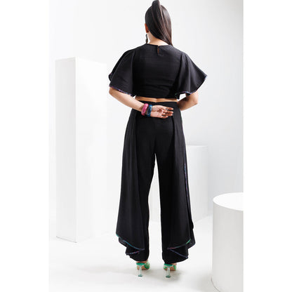 THE SILK LOVE Black Layered Drape Pant with Crop Top