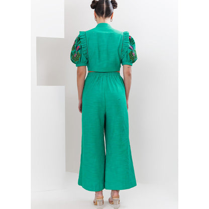 THE SILK LOVE Green Shadow Bloom Flap Co-Ord Set