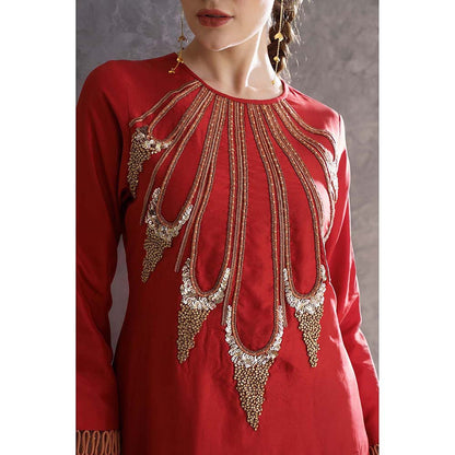 THE SILK LOVE Red Kurta With Pant And Dupatta