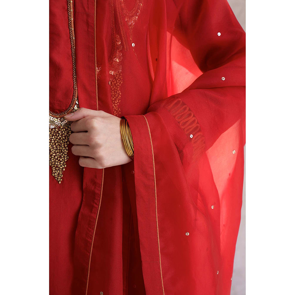 THE SILK LOVE Red Kurta With Pant And Dupatta