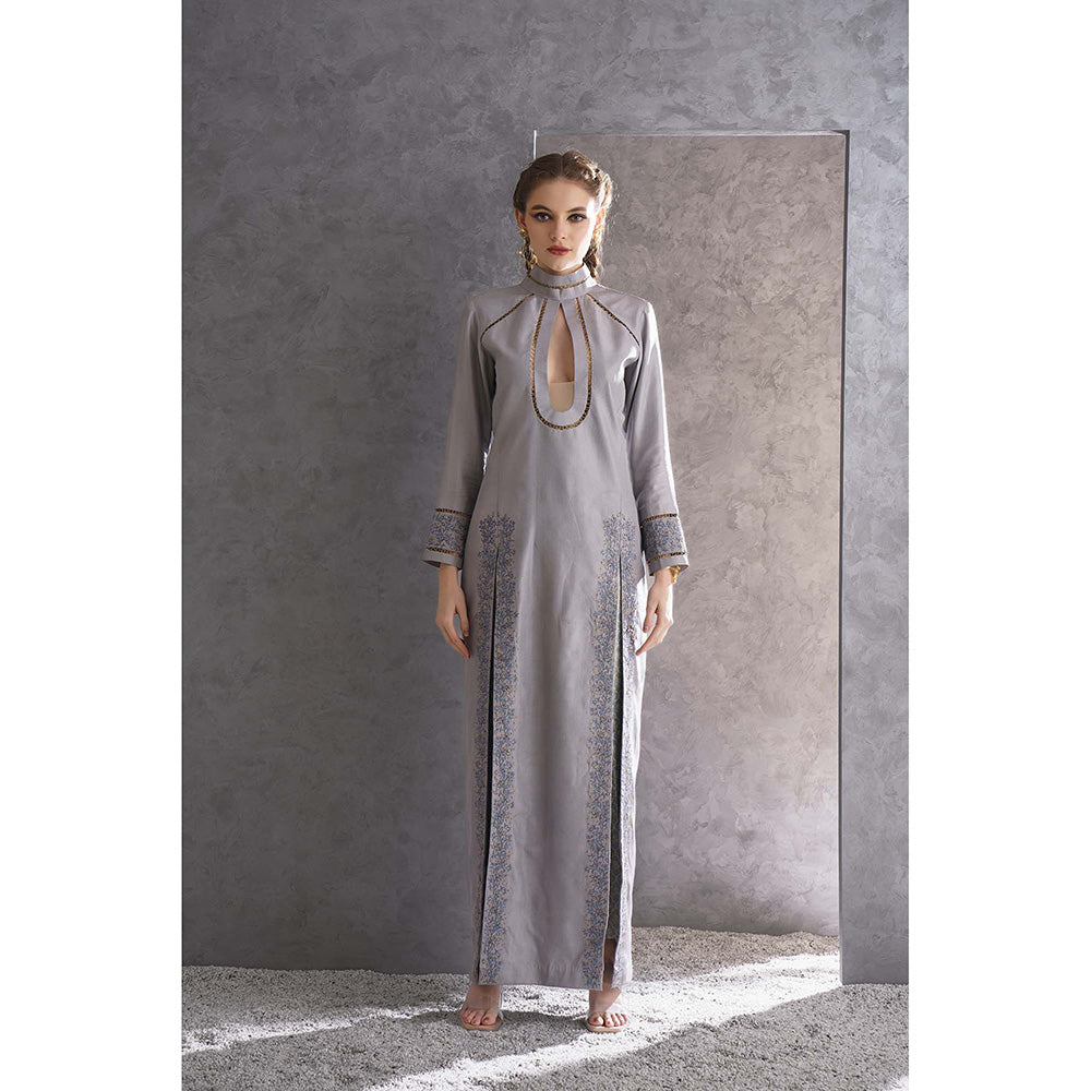 THE SILK LOVE Grey Banarasi Jacquard Kurta With Pant