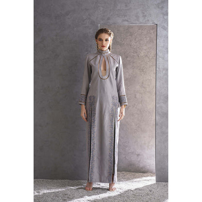 THE SILK LOVE Grey Banarasi Jacquard Kurta With Pant