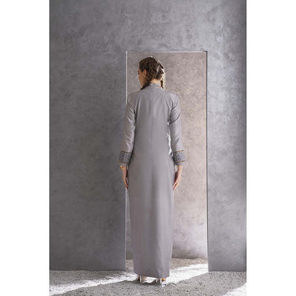 THE SILK LOVE Grey Banarasi Jacquard Kurta With Pant