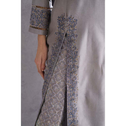 THE SILK LOVE Grey Banarasi Jacquard Kurta With Pant