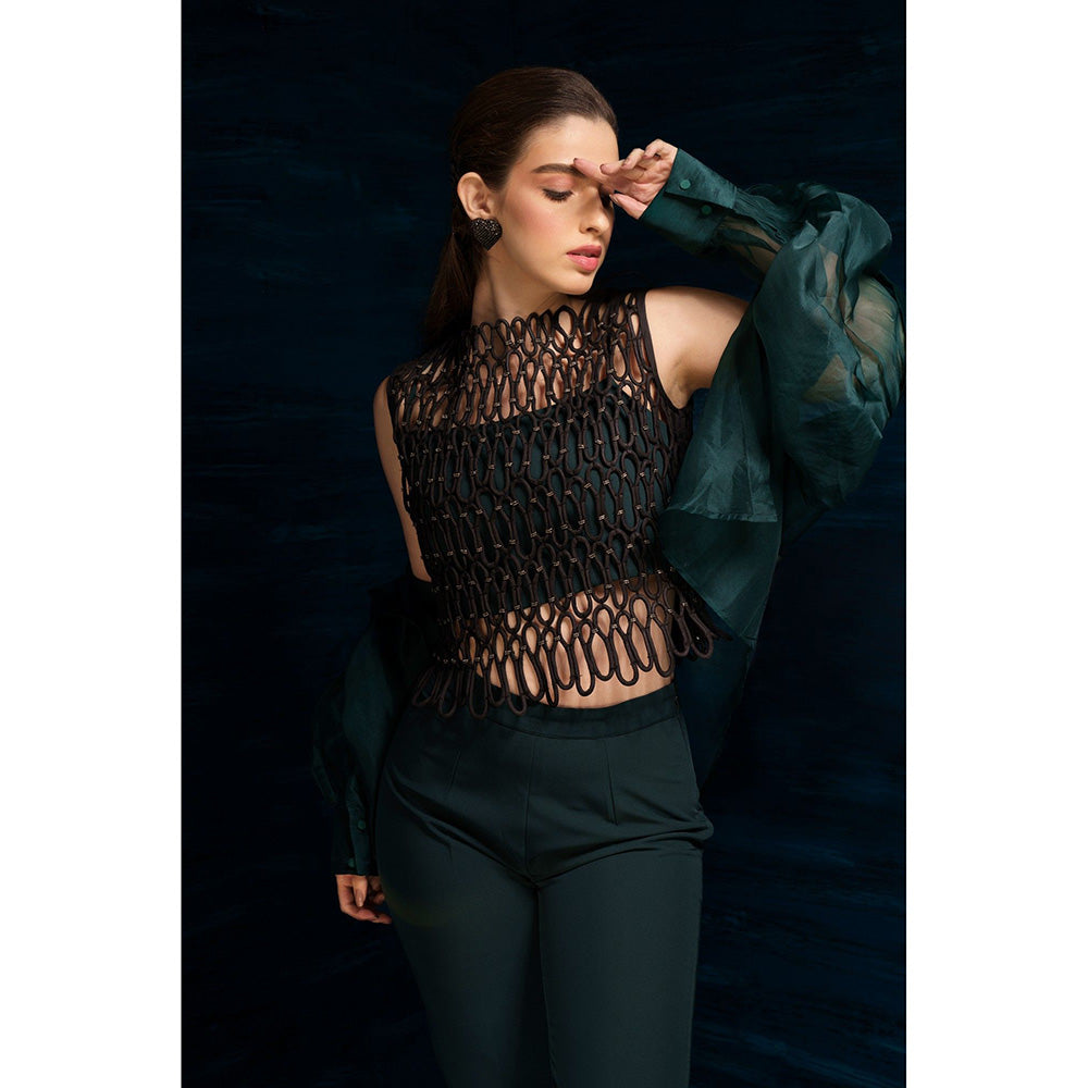 THE SILK LOVE Luxurious Cord Waves Ash Black Viscose Silk Elegance Top