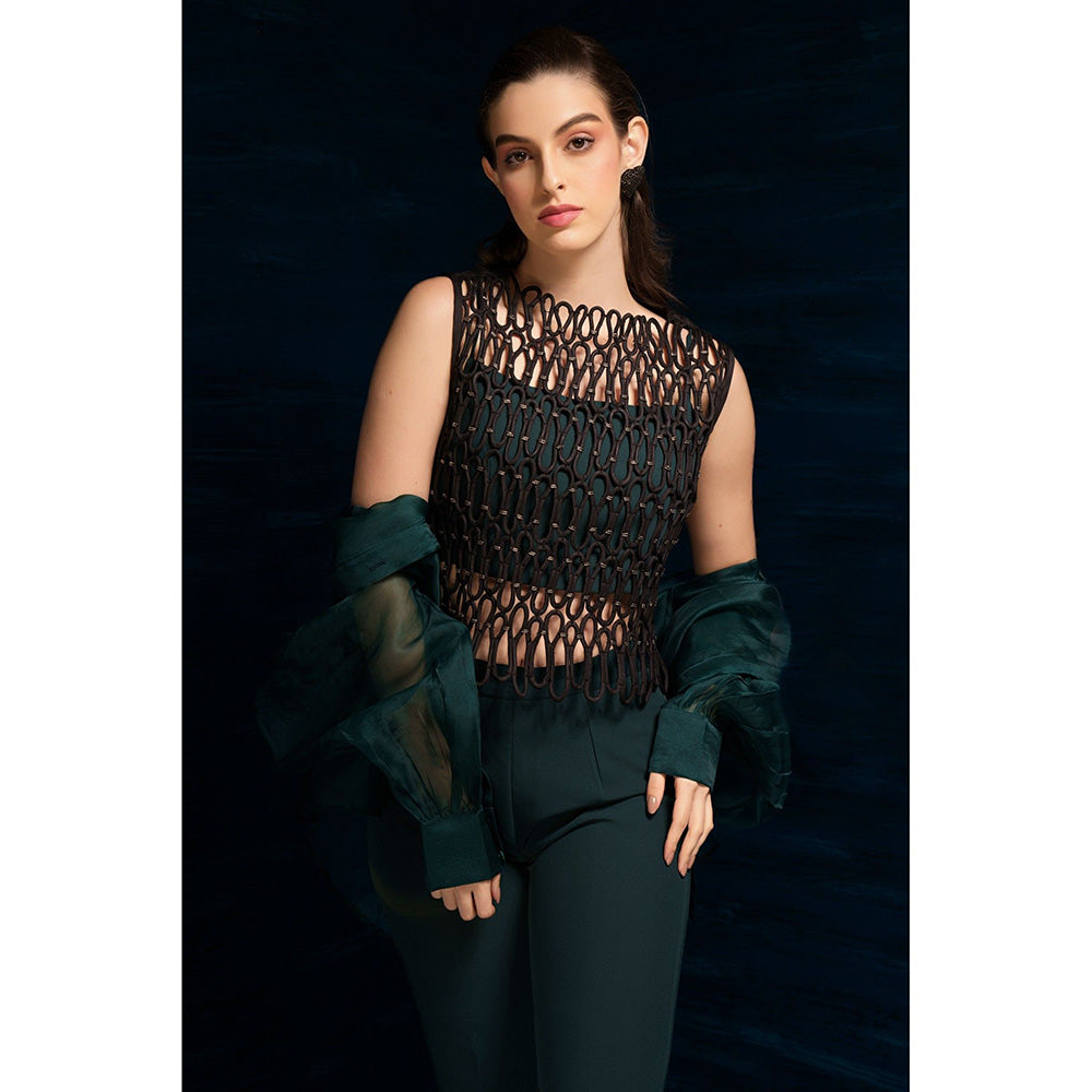 THE SILK LOVE Luxurious Cord Waves Ash Black Viscose Silk Elegance Top