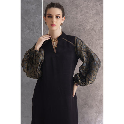 THE SILK LOVE Marvelous Bloom Black Kurta With Pant