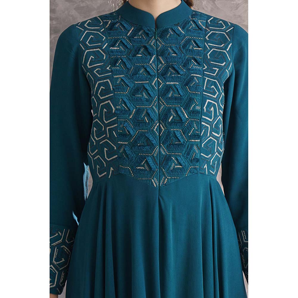 THE SILK LOVE Naksh Teal Beaded Embroidered Kurta With Pant