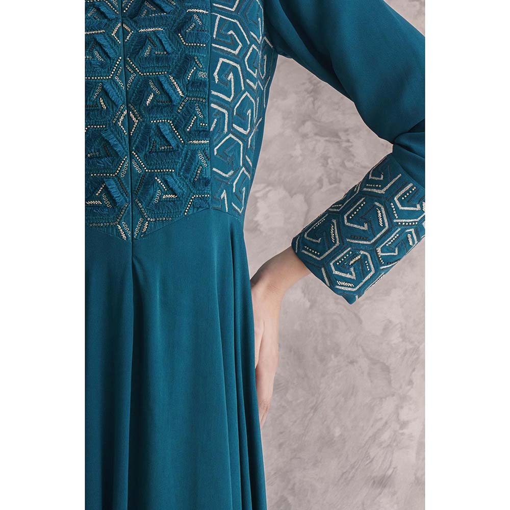 THE SILK LOVE Naksh Teal Beaded Embroidered Kurta With Pant