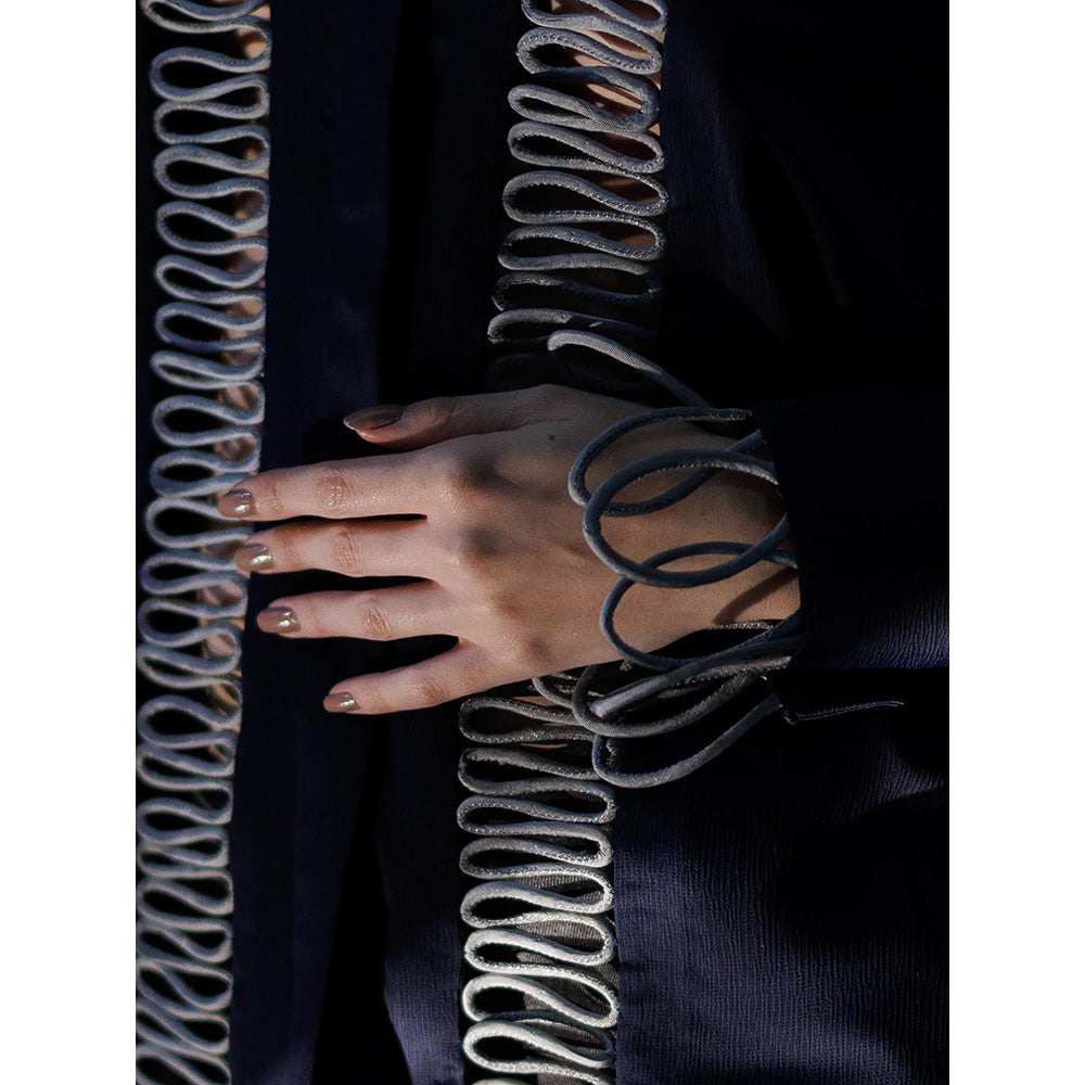 THE SILK LOVE Aesthetic Waves Satin Crepe Shirt In Power Blue