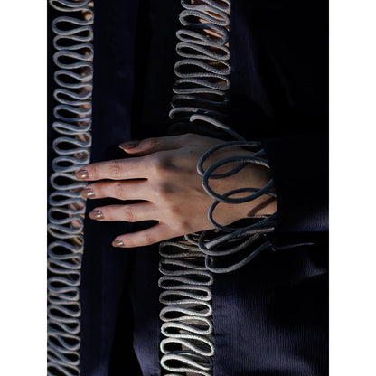 THE SILK LOVE Aesthetic Waves Satin Crepe Shirt In Power Blue