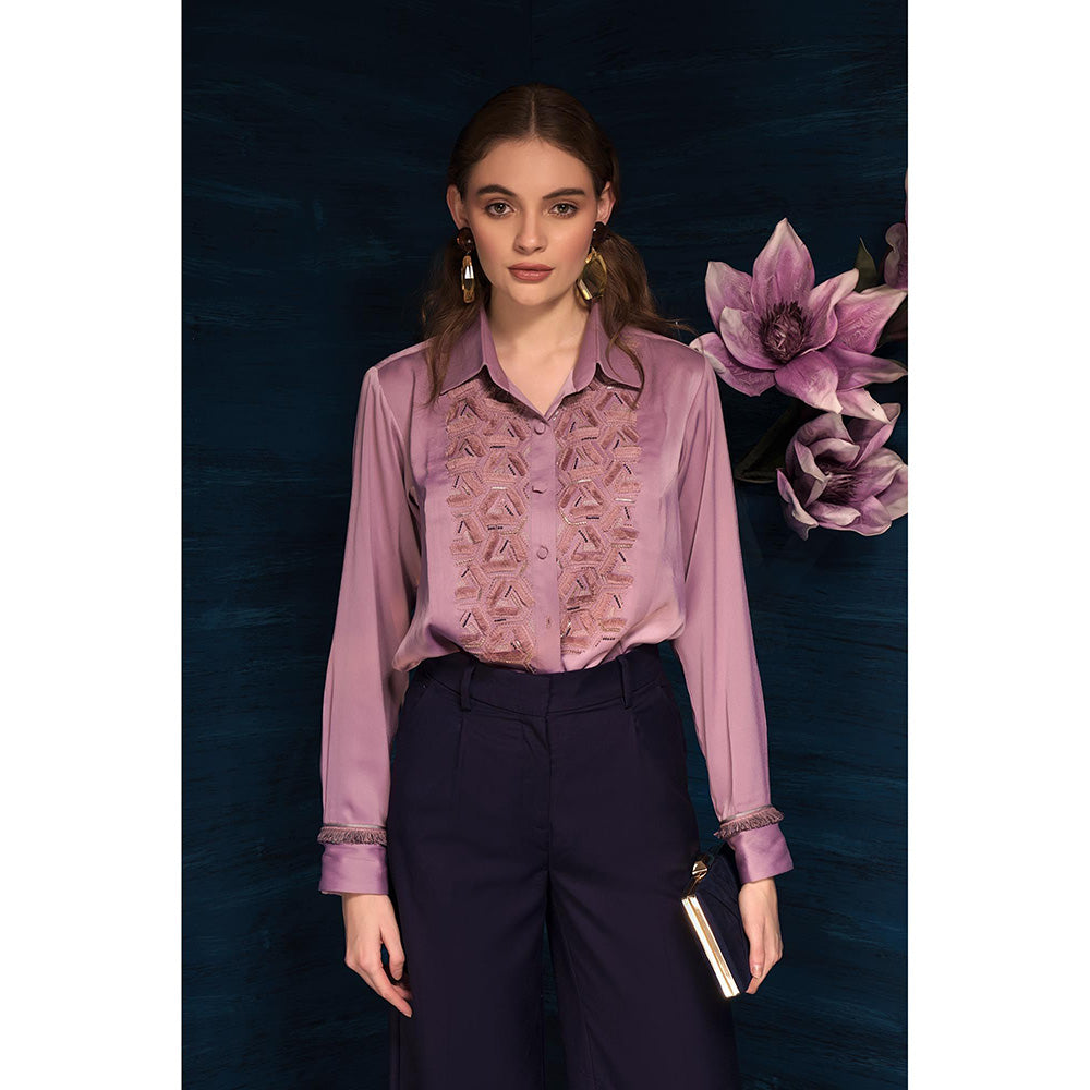 THE SILK LOVE Trendy Rhombus Satin Crepe Shirt In Mauve