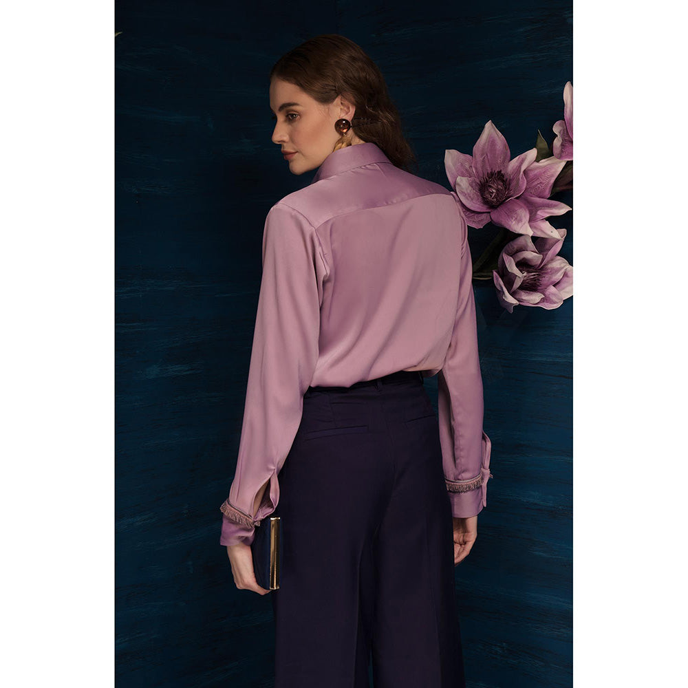 THE SILK LOVE Trendy Rhombus Satin Crepe Shirt In Mauve