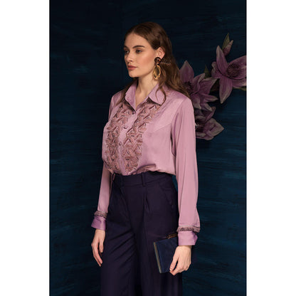 THE SILK LOVE Trendy Rhombus Satin Crepe Shirt In Mauve