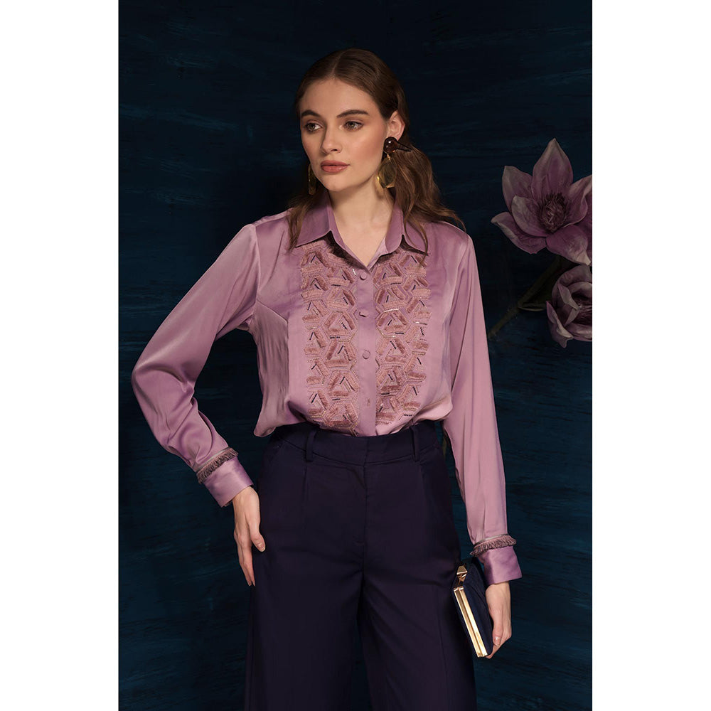 THE SILK LOVE Trendy Rhombus Satin Crepe Shirt In Mauve