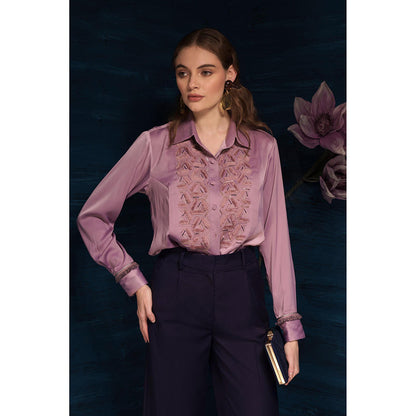 THE SILK LOVE Trendy Rhombus Satin Crepe Shirt In Mauve