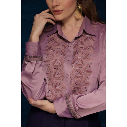 THE SILK LOVE Trendy Rhombus Satin Crepe Shirt In Mauve