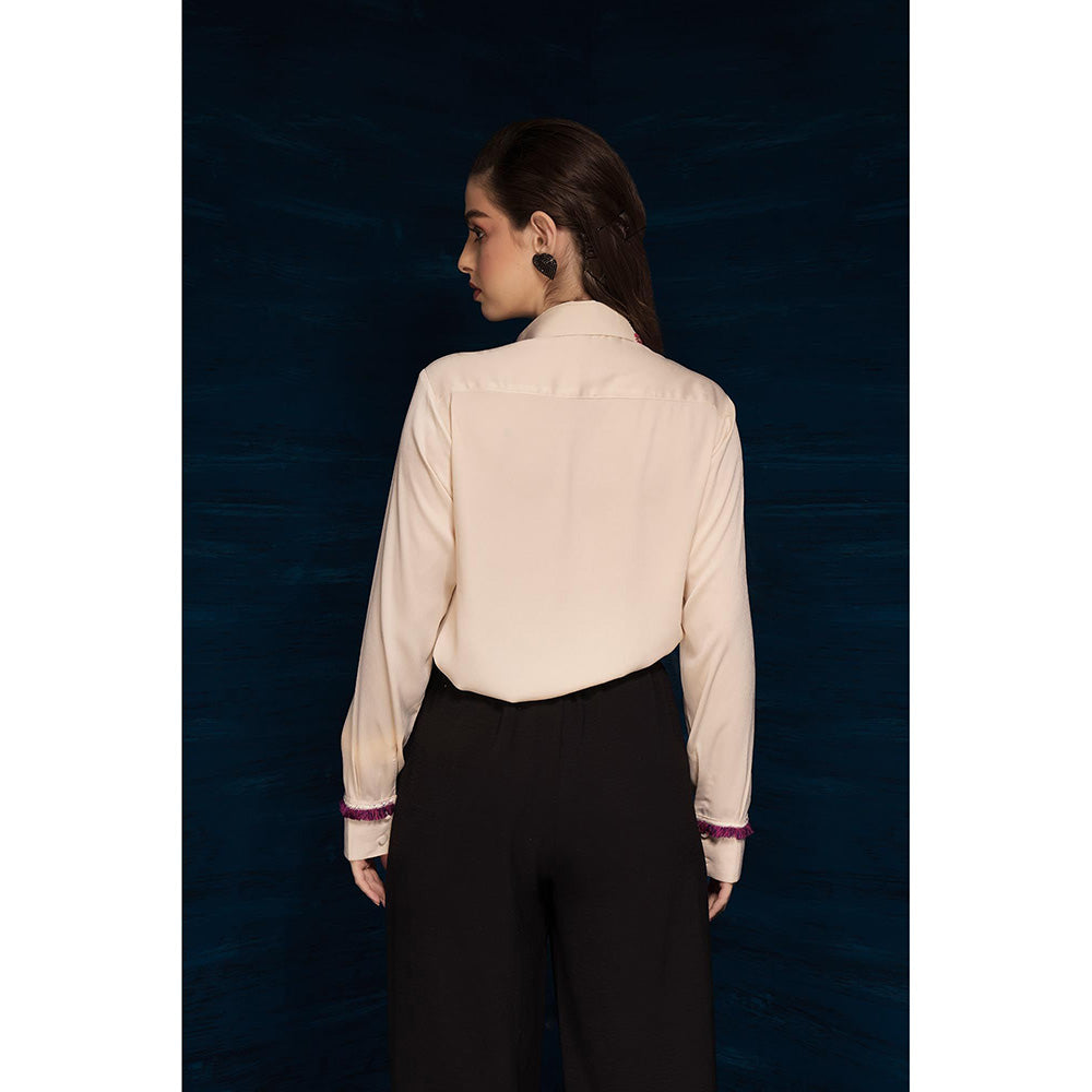 THE SILK LOVE Off White Charming Moon Satin Crepe Shirt In Off-White