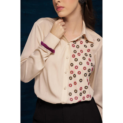 THE SILK LOVE Off White Charming Moon Satin Crepe Shirt In Off-White