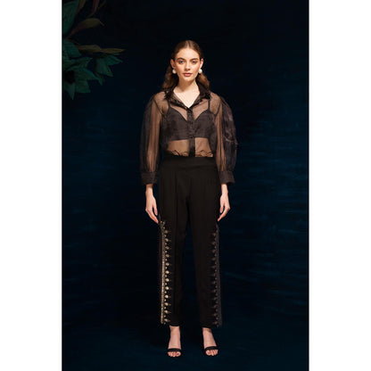 THE SILK LOVE Statement Lotus Pant In Ash Black Fluidic