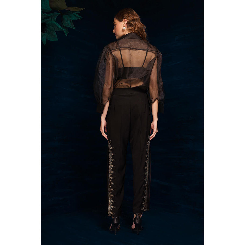 THE SILK LOVE Statement Lotus Pant In Ash Black Fluidic