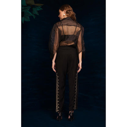 THE SILK LOVE Statement Lotus Pant In Ash Black Fluidic