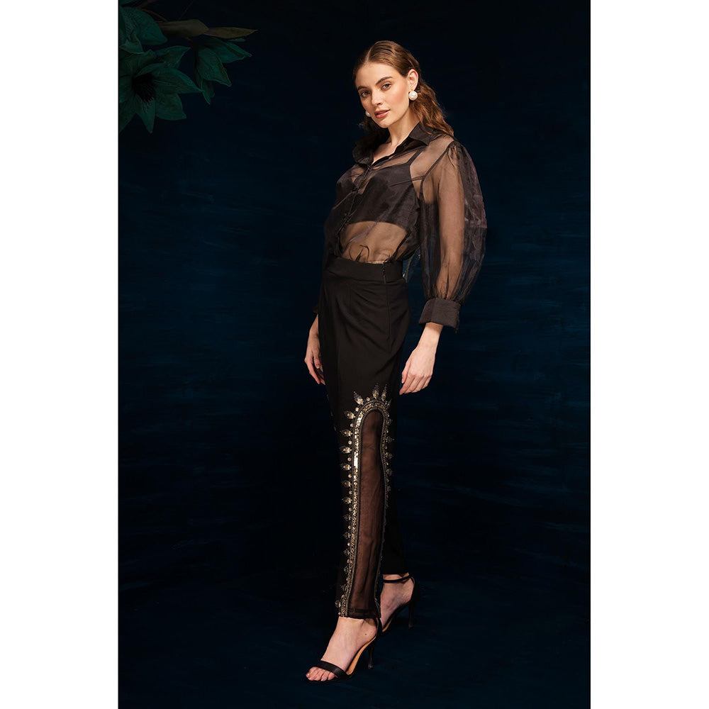 THE SILK LOVE Statement Lotus Pant In Ash Black Fluidic