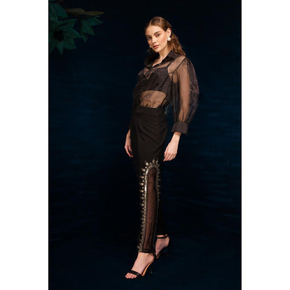 THE SILK LOVE Statement Lotus Pant In Ash Black Fluidic