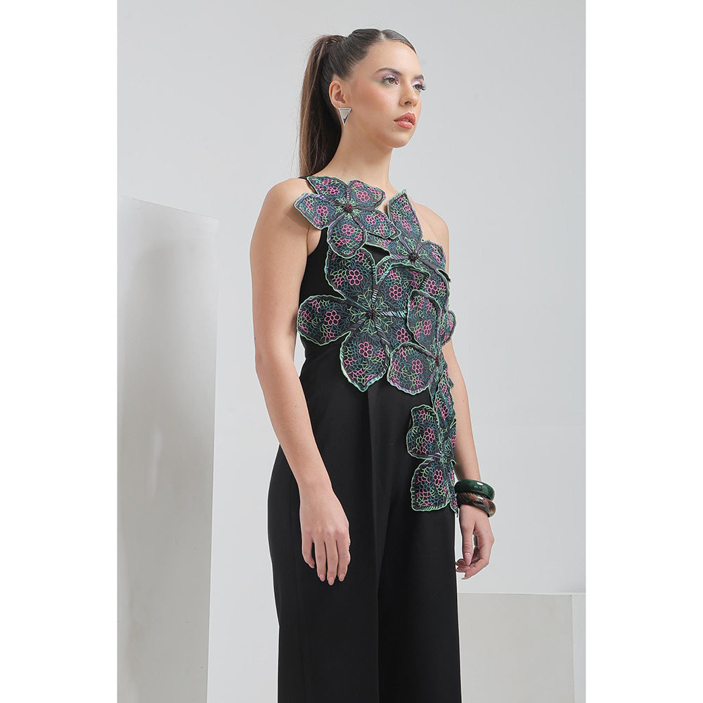 THE SILK LOVE Embroidered Jumpsuit Kohl Black