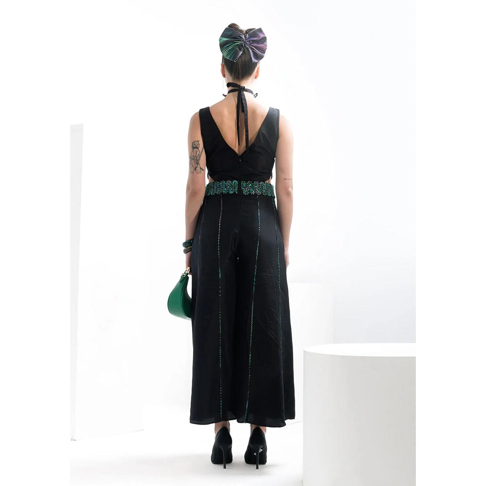 THE SILK LOVE Flared Silk Jumpsuit In Kohl Black