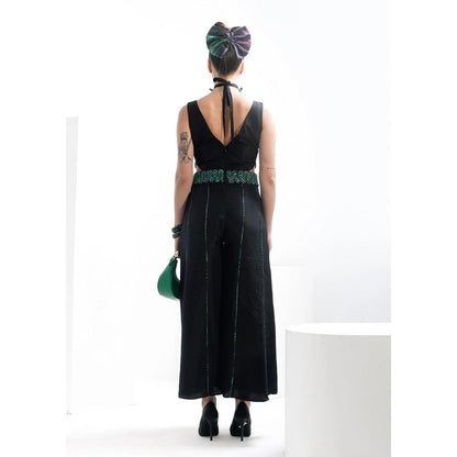 THE SILK LOVE Flared Silk Jumpsuit In Kohl Black