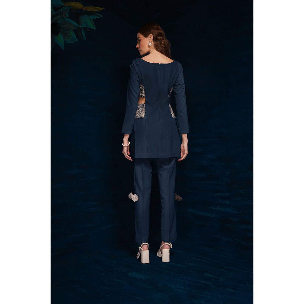 THE SILK LOVE Womens Lycra Embroidered Teal Co-Ord Set