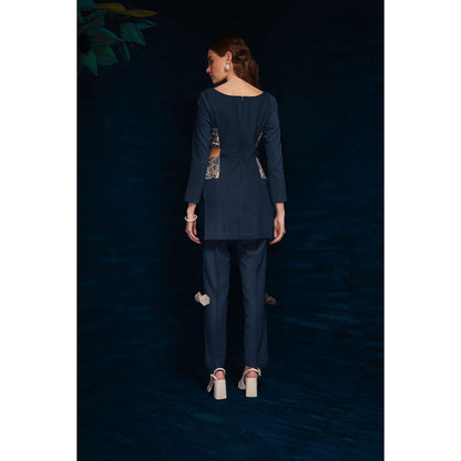 THE SILK LOVE Womens Lycra Embroidered Teal Co-Ord Set