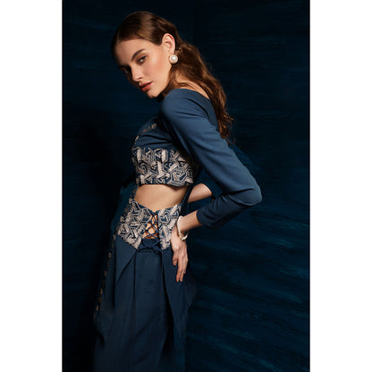 THE SILK LOVE Womens Lycra Embroidered Teal Co-Ord Set