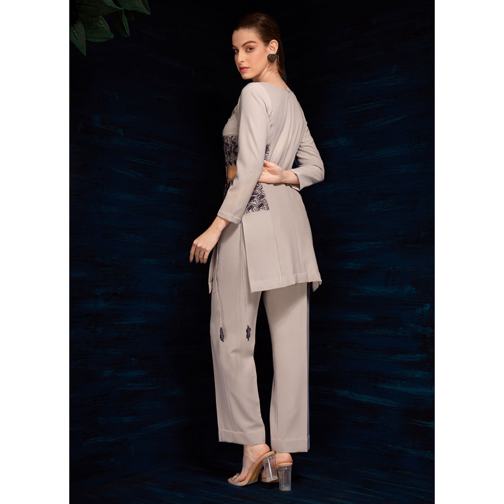 THE SILK LOVE Womens Lycra Embroidered Grey Co-Ord Set