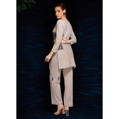 THE SILK LOVE Womens Lycra Embroidered Grey Co-Ord Set