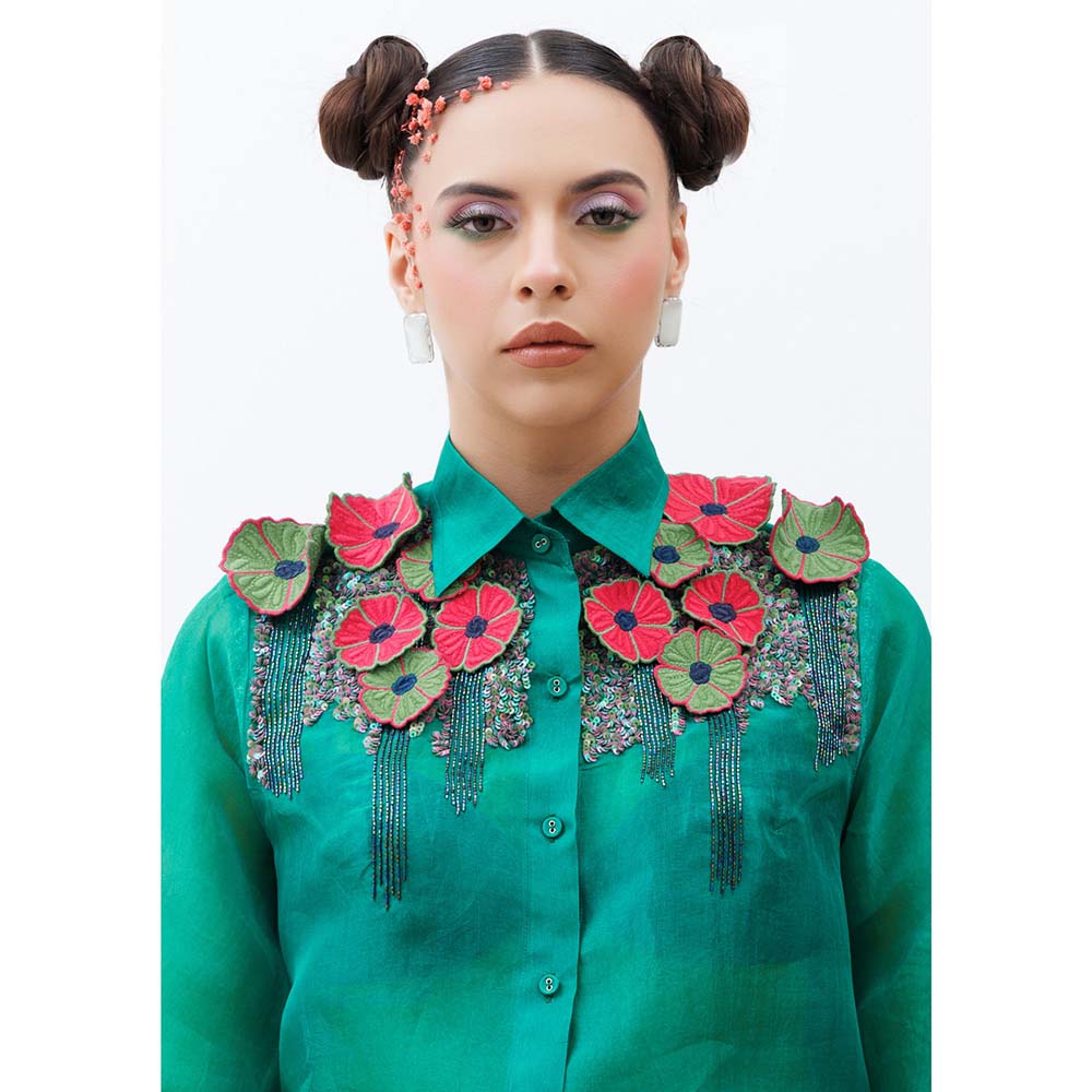 THE SILK LOVE Women Organza Sequined Black Shirt