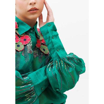 THE SILK LOVE Women Organza Sequined Black Shirt