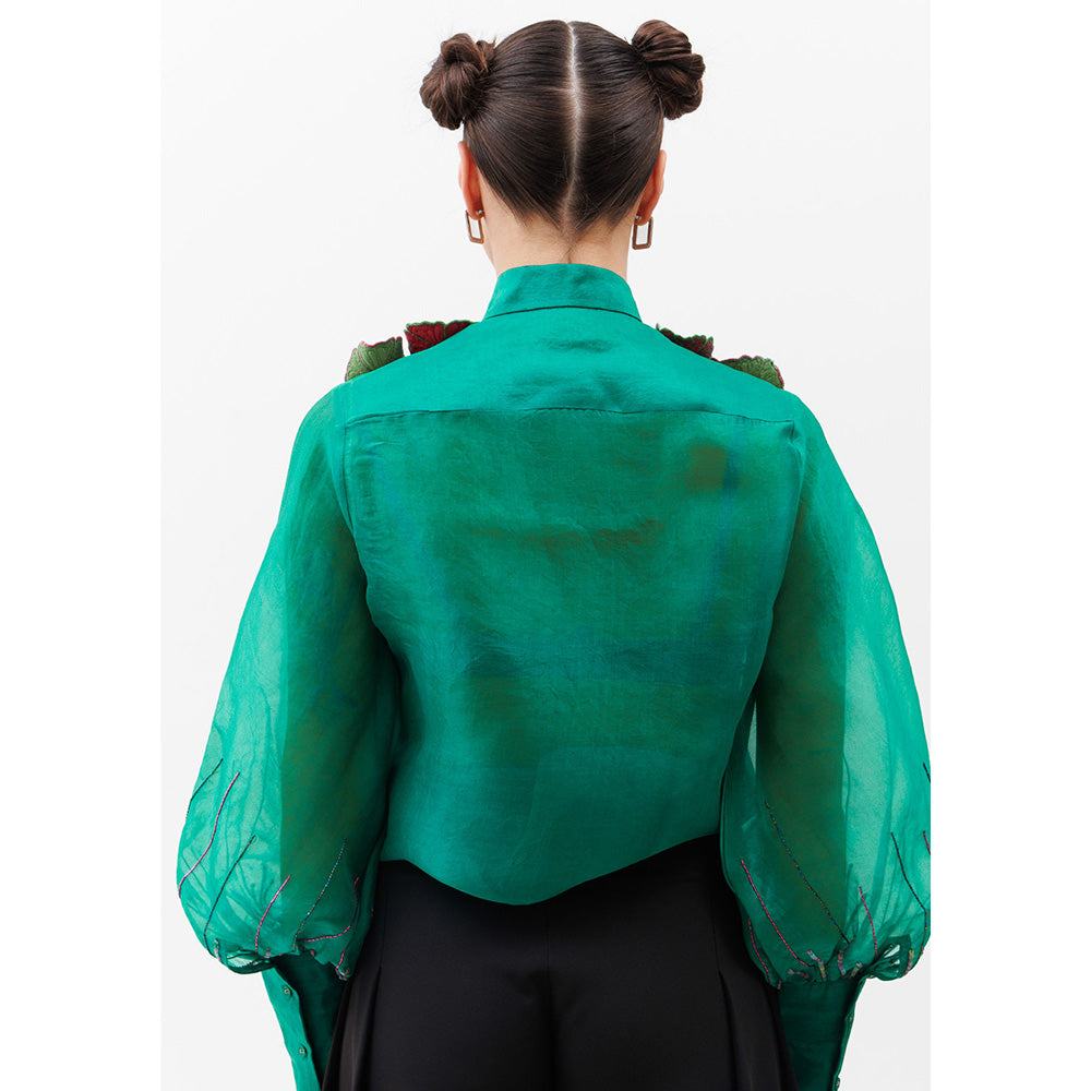 THE SILK LOVE Women Organza Sequined Black Shirt