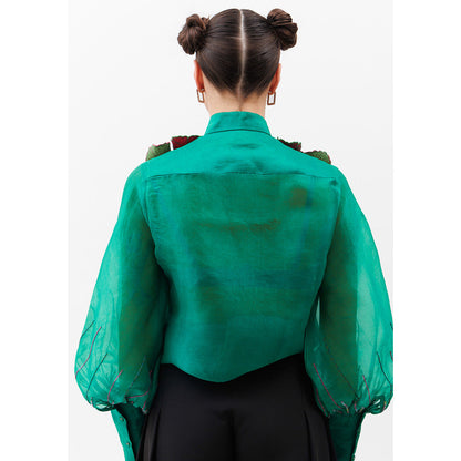 THE SILK LOVE Women Organza Sequined Black Shirt