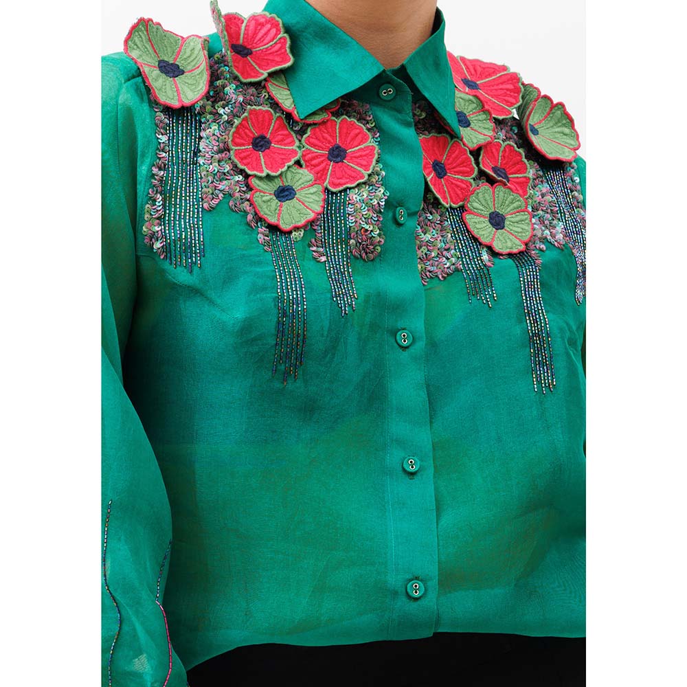 THE SILK LOVE Women Organza Sequined Black Shirt