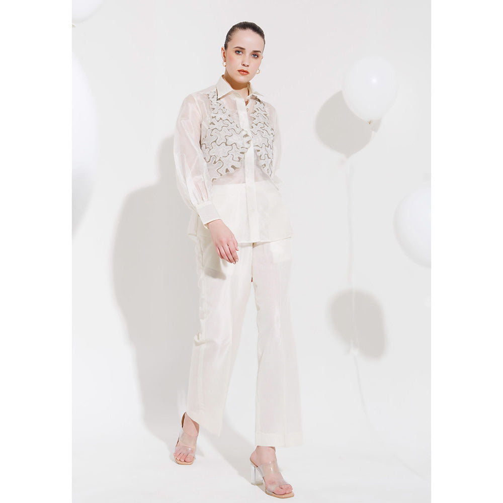 THE SILK LOVE Women Organza Embroidered White Shirt