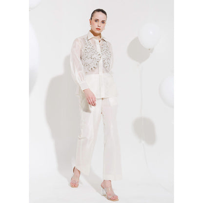 THE SILK LOVE Women Organza Embroidered White Shirt